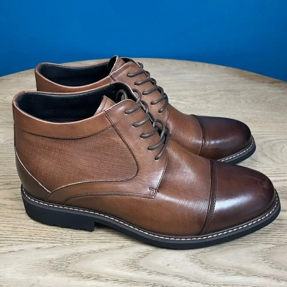 CALTO Men's Invisible Height Increasing Elevator Shoes Brown Leather Size 11